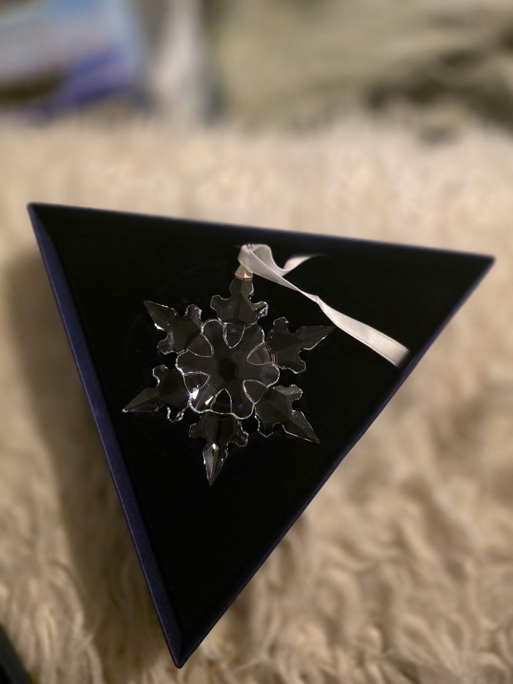 Swarovski Clear Crystal Snowflake Brooch with Ivory Ribbon